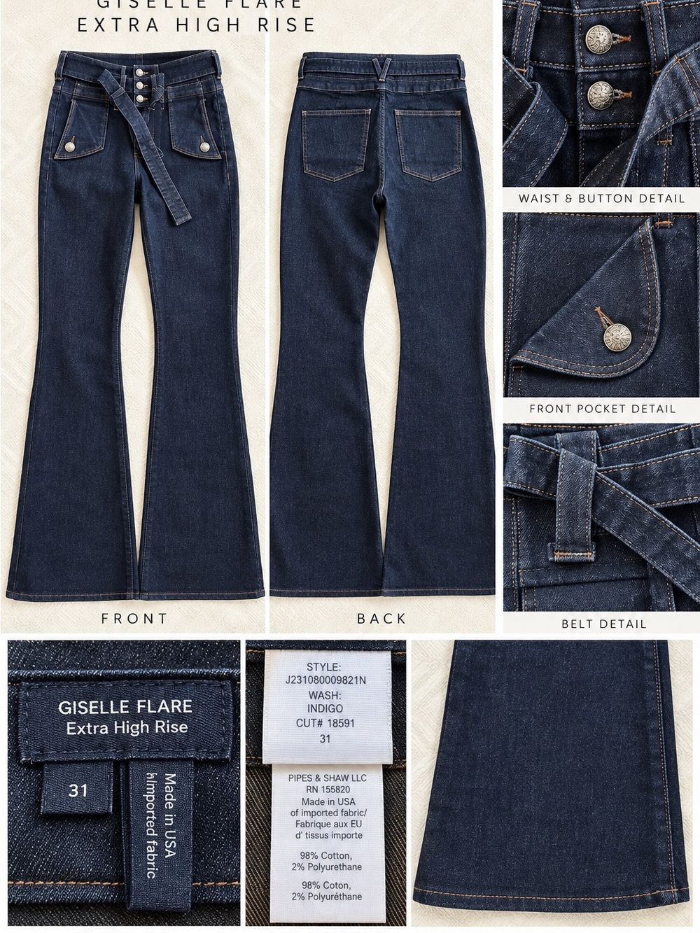 Veronica Beard Giselle Flare Extra High Rise Jeans - Size 31 Indigo
